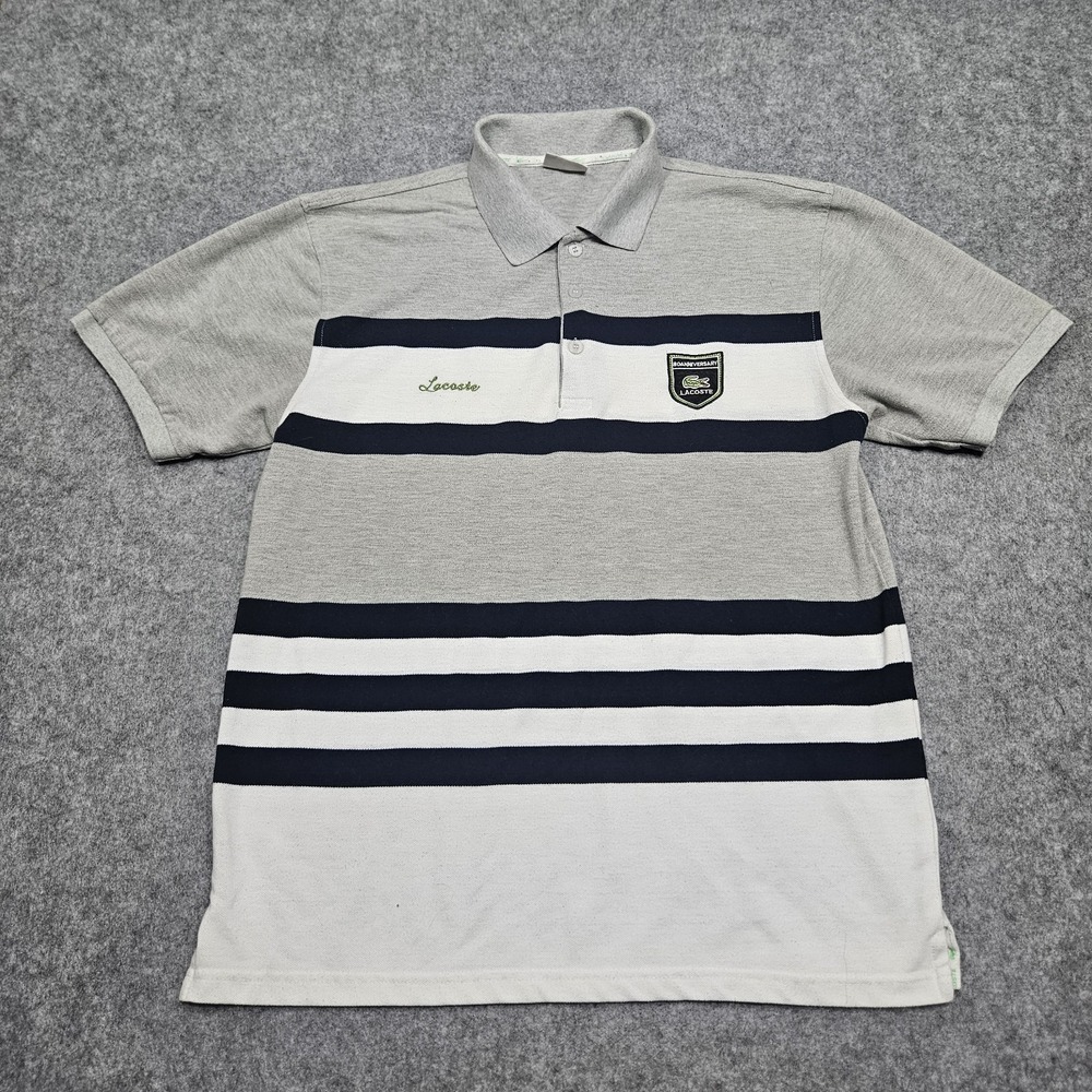 Lacoste 80th Anniversary Polo Shirt Kelly Blue, Gray &‎ White Sz 7